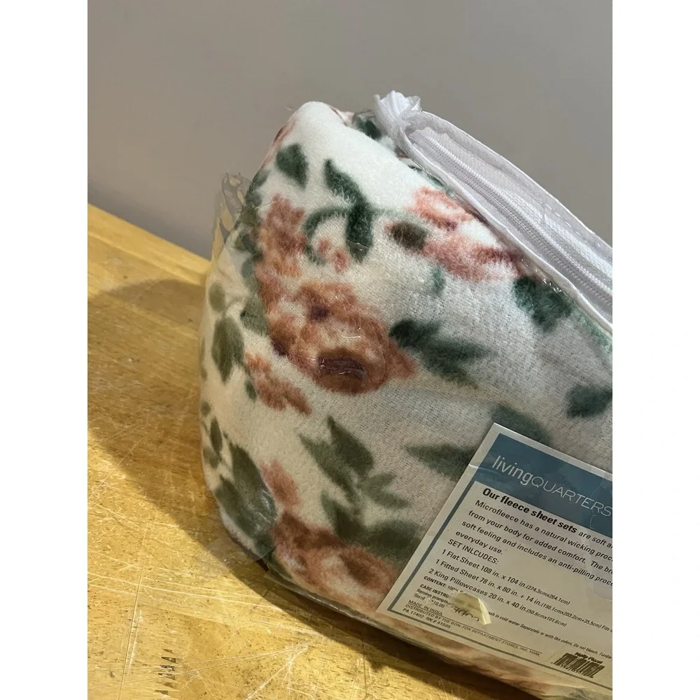 Vtg Living Quarters Rose Floral Fleece King‎ Sheet Set Microfiber Cottagecore